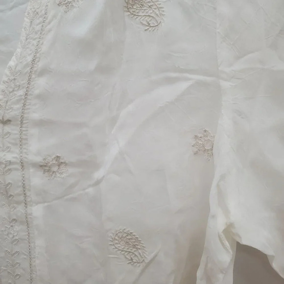 J. Jill Petite Ivory Cream Lightweight Embroidered Boho Semi Sheer Kurta Top M - Picture 3 of 9